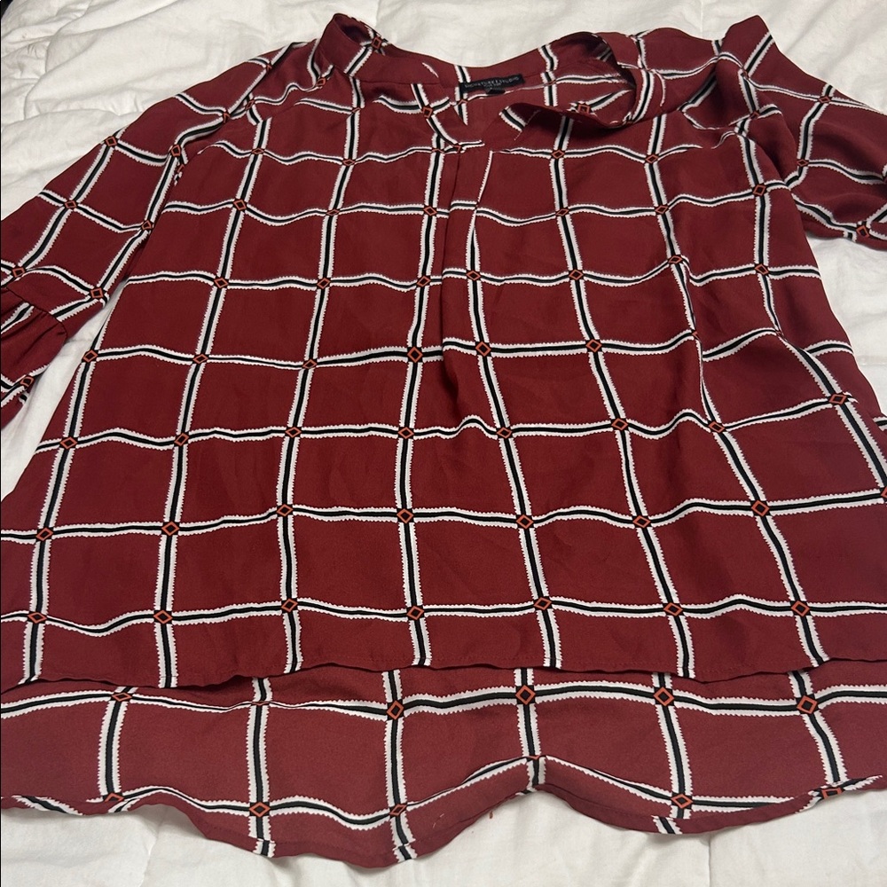 Signature Studio Maroon Checkered Blouse